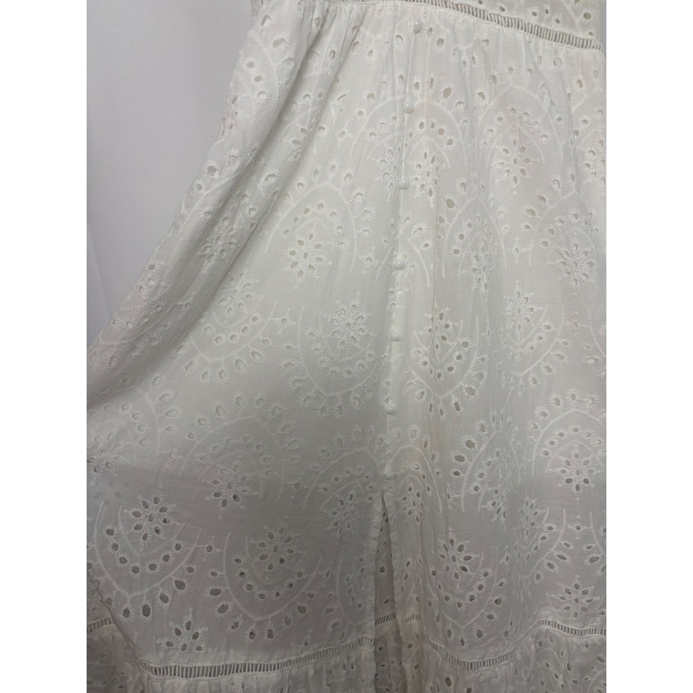 NWT White Eyelet Lace Maxi Dress V-Neck Large Boho Summer Bridal Cottagecore - Picture 4 of 11